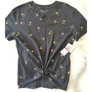 NWT Rebellious One Womens Rose Graphic Print Tee T-Shirt Short Sleeves Charcoal